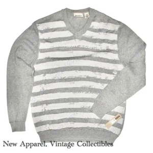 DKNY Men's Size 2XL V-Neck Logo Graffiti Sweater, Striped Cotton Pullover - Picture 1 of 6