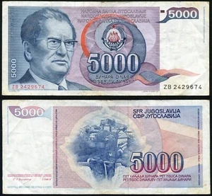 Yugoslavia 5000 dinara 1985.05.01. J. B. Tito P93a Prefix ZB Replacement aVF - Picture 1 of 9