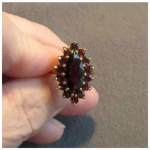 Women's Anniversary Ring In 14K Yellow Gold Plated Simulated Marquise Cut Garnet - Picture 1 of 10