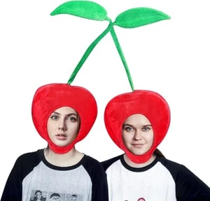 Lustige Neuheit Plüsch Kirsche Obst Hut Maske Kappe Cosplay Halloween Party Kostüm - Bild 1 von 7