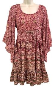 Vestido Campesino con Volantes Talla L Rebelión Nueva Estampado Boho Hippy Angel Festival Rosas - Imagen 1 de 12