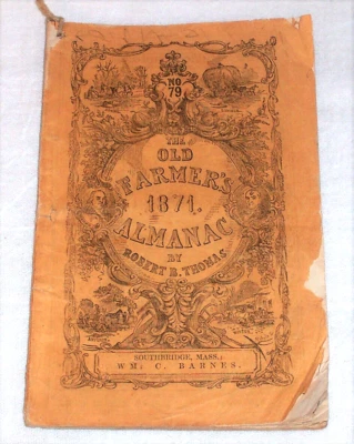 1871 Old Farmer's Almanac  Farming Farm New England Revenue Stamps Dairy Cows - Image 1 of 4