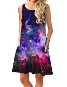 Summer Dress Women Girl Floral Boho Graphic Sleeveless Fashion Skirt A Sundress - Picture 1 of 2