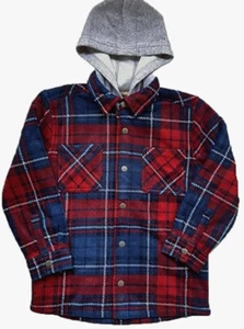 Freedom Foundry Boy's Plush Flannel Shirt With Hood Red/Blue - Picture 1 of 2