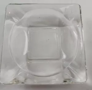 Vintage Mid Century Modern 4 Point Slot Cigarette Ashtray Square Clear Glass - Picture 1 of 5