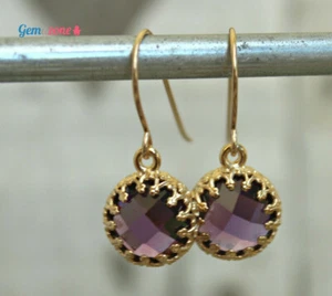 Orecchini pendenti goccia zirconi zirconi viola scuro pietra preziosa oro pieno gioielli - Foto 1 di 5