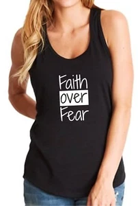 Ladies Tank Top Faith Over Fear T Shirt Easter Tee Christian Jesus Religious - Picture 1 of 11