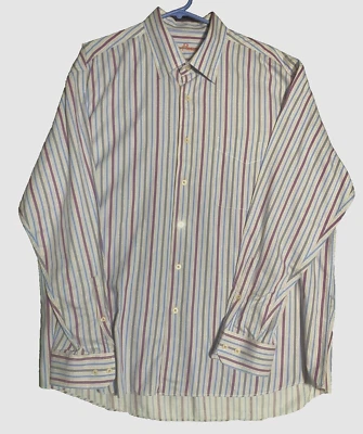 Alan Flusser 衬衫男式 XL 多色条纹纽扣长袖斜纹棉布 — 第 1/4 张图片