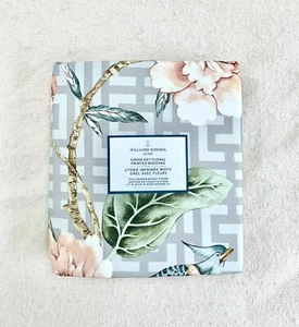 Williams Sonoma Greek Key Floral Printed Queen Duvet Cover only Grey Israel - Picture 1 of 6