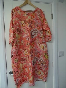 Made In Italy Linen Tunic Dress One Size peach mix floral design. Fit 12 14 16 - Picture 1 of 6