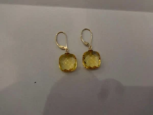 Pendientes de citrino, pendientes, color de ensueño, corte de tablero de ajedrez, oro 585 - Imagen 1 de 5