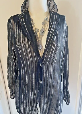 JACKET  BY Per Se By Carlisle Women Black Jacket  WITH WHITE STRIPE  4      NWOT - Image 1 of 4