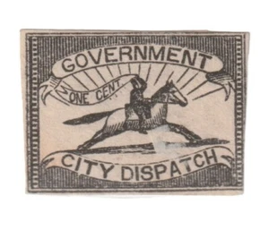 US-  Carriers Stamp 1c  1857  #1LB8 BLACK GOVERNMENT CITY DISPATCH,HUSSEY FORGER - Picture 1 of 2