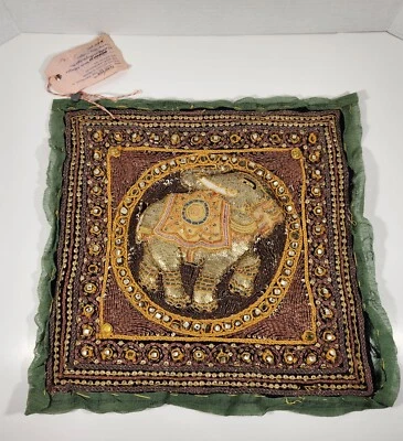 ВИНТАЖНАЯ ТИСНЕНАЯ ВЫШИВКА СЛОН ИСКУССТВО ТЕКСТИЛЬ 14 x 15» - Изображение 1 из 4