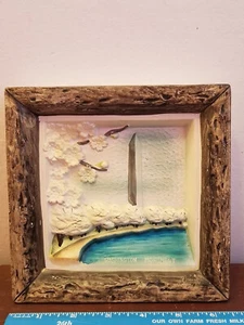 Vintage Washington Monument DC Cherry Blossom Chalkware Chalk Wall Plaque - Picture 1 of 5