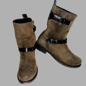 Rag & Bone Boots Leather Moto Wax Womens Sz 7.5 Brown/Black Distressed Goodyear - Picture 1 of 11