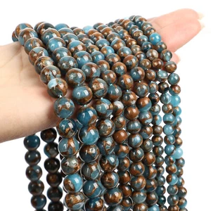 Natural Stone Beads Lake Blue Cloisonne Round Loose Spacer Bead  DIY Bracelet - Picture 1 of 11