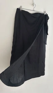 Mango Skirt Women's 100% Linen Wrap Black Midi Side Tie Elastic Size L - Picture 1 of 8