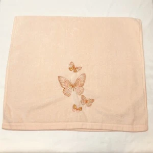 Vintage Ames Bath Towel Pink Peach Butterfly Embroidered Boho Cottagecore USA - Picture 1 of 10
