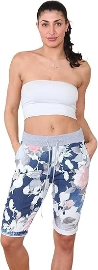 Women's Italian Printed Shorts Ladies Summer Cotton Turn-Up 3/4 Cropped Trousers - Image 1 of 1