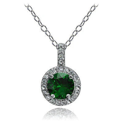 Ожерелье с ореолом из чистого серебра с изумрудом и белым топазом - Изображение 1 из 3