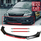 For Honda Civic Sedan Coupe Glossy Black Front Bumper Lip Splitter Chin ※