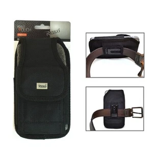 Reiko Black Vertical Nylon Rugged Pouch Holster Hook & Loop Cover for Big Phones - Picture 1 of 5