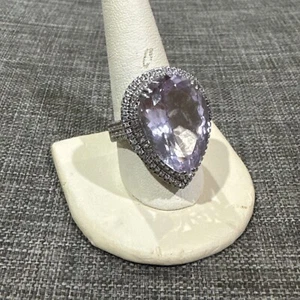 Sterling Silver~Vintage~Large Genuine Pear Shape Amethyst Halo Ring~Sz.9~12.3g - Picture 1 of 12