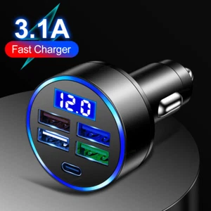 Schnell Auto Ladegerät 4 USB Port + Typ C Universal Buchse Adapter für iPhone Samsung - Bild 1 von 6