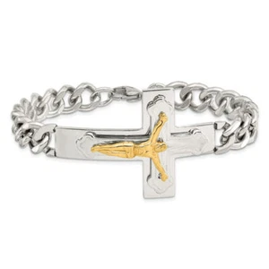 Stainless Steel Yellow Jesus Crucifix Cross Charm Bracelet - Picture 1 of 12