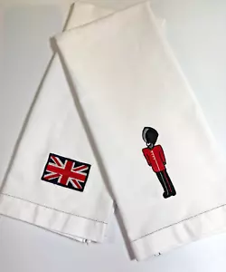 Kitchen Towel Tea Towel Embroidered w/ UK Icons Union Jack & Guard Set of 2 New - Picture 1 of 4