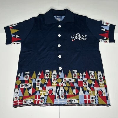 Miller Lite Suéter de Natal Feio Azul Tis Time Cerveja Acrílico Tamanho Pequeno P - Imagem 1 de 4