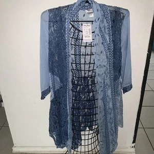 Feratelli draped art to wear colorful kimono style cardigan Sheer pattern M NWT - Picture 1 of 13