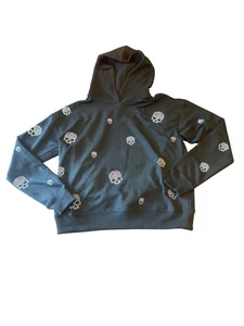Marled XS Black Rhinestone Skull Hoodie Sweatshirt Halloween Spooky Goth - Picture 1 of 12