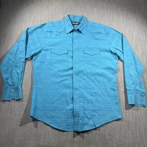 Wrangler Shirt Mens Large Blue Western Pearl Snap Long Sleeve Cowboy Rodeo - Picture 1 of 6