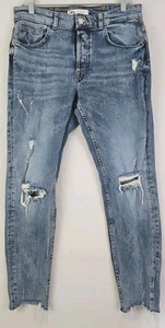 Pantalones de mezclilla Zara ~talla 32 para hombre~ azul lavado medio desgastados pierna ajustada. - Imagen 1 de 16