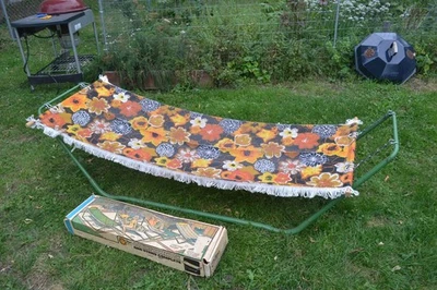 Vtg 70s Algoma 4 Point Hammock Floral Print Mid Century Patio Lounge MCM w/BOX - Image 1 of 4
