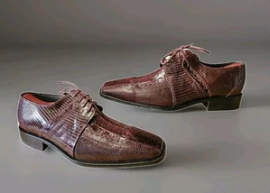 David X Eden Caiman Crocodile & Lizard Brown/Maroon Leather Dress Shoes 11 Mens - Picture 1 of 12