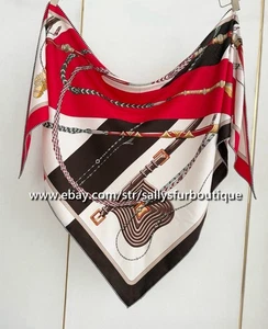 2025 Sallys Cashmere Silk Wrap Scarf Saddle Print 2 Face Triangle Shawl 190*90cm - Picture 1 of 62