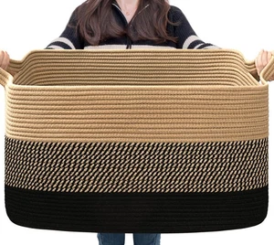 Woven Blanket Basket, 21.6" x 14.9" x 11.8" Wicker Laundry Basket for Clothes... - Picture 1 of 7