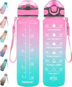 32 oz Drinking Water Bottle with Times to Drink and Straw, Motivational with ... - Picture 1 of 7