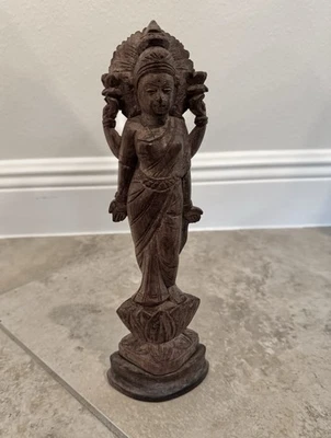 "Diosa hindú vintage magnífica detallada de madera tallada a mano Lakshmi 11""" Foto 1 de 4