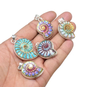 Juego de 5 colgantes fósiles únicos de ammolita en amonita de plata de ley 925 - Imagen 1 de 7