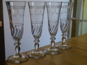BACCARAT 4 ANCIENNES FLUTES CHAMPAGNE CRISTAL TAILER GRAVER STYLE NIII  19 EME - Imagen 1 de 13