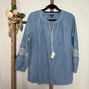 J Jill Denim Langarm Bauernblau Bluse Größe Small Petite - Bild 1 von 9