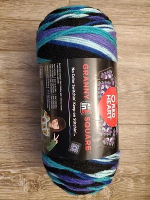 New 1 Skein Red Heart All In One Granny Square Yarn Black Totally Teal 8.8oz - Image 1 of 3