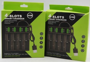 SET MIT 2 - 4 SLOTS SMART LADEGERÄTEN. USB. FÜR 3,7 V LI-ION AKKU. SCHWARZ. NEU - Bild 1 von 8