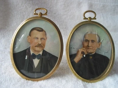 Two Miniature Portraits late 19th century Period Bronze Frames Solid Back Easel - Image 1 of 4