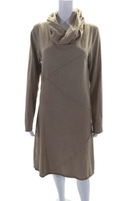 Athleta Womens Cotton Turtleneck Long Sleeve Lined Sweater Dress Beige Size L - Image 1 of 4