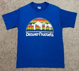 T-shirt vintage anni 80 Denver Nuggets arcobaleno skyline trench blu uomo media USA - Foto 1 di 7